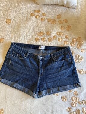 PAIGE Dark Indigo Roll-Cuff Denim Shorts